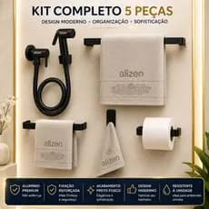 Kit Banheiro Preto Acessórios Ducha Higiênica Porta Toalhas Suporte Papel Higiênico Preto Fosco