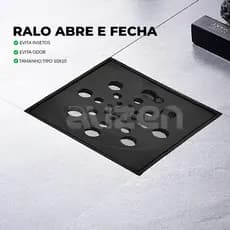 Ralo Banheiro Quadrado Abre e Fecha 10x10 Preto Evita Insetos e Odor