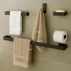 Kit Acessórios para Banheiro 5 Peças Preto Fosco – Porta Toalhas e Saboneteira Super Luxo