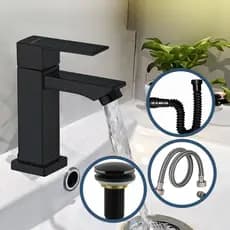 Torneira Banheiro Preto Fosco Em Metal torneira luxo pia de banheiro Sifão Engate e Válvula click