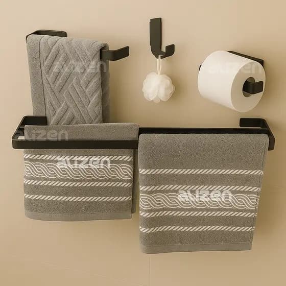 Kit Banheiro Toalheiro Duplo Acessórios Banheiro Preto Suporte Toalheiro Duplo Casal
