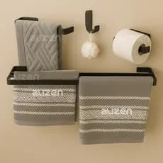 Kit Banheiro Toalheiro Duplo Acessórios Banheiro Preto Suporte Toalheiro Duplo Casal