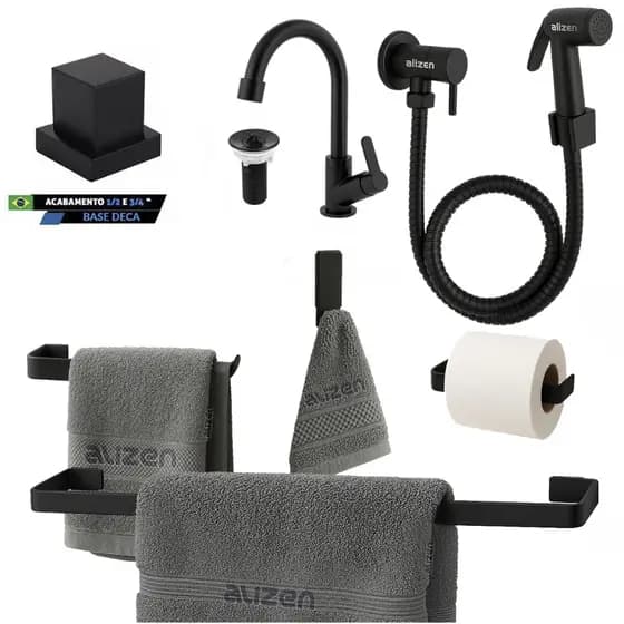 Kit De Banheiro Preto Completo Ducha Higiênica e Torneira Acabamento de Registro ralo de pia