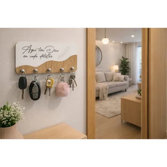 Porta Chave Personalizado Com Frase Em MDF Decorativo para Sala e Quarto
