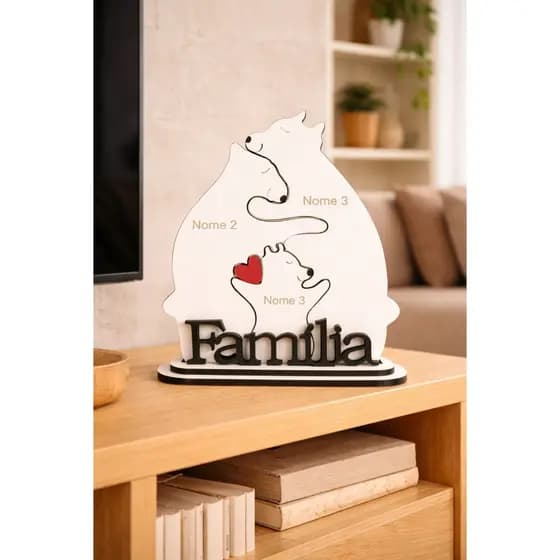 Família Urso Personalizada em MDF Com Nomes Gravados – Presente Decorativo Família Urso