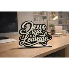 Letreiro Deus Seja Louvado Frase Bíblica em MDF Decorativo