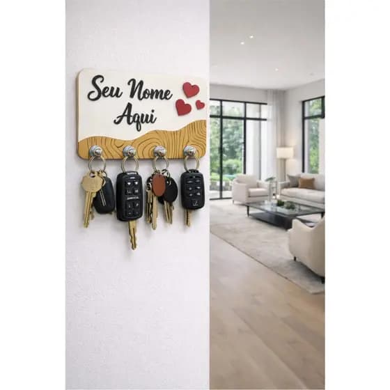 Porta Chave Em MDF Personalizado Com Nome Decorativo Sala Quarto