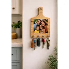 Porta Chaves Personalizado Madeira Pinus com Foto no Azulejo Parede Decorativo Casa