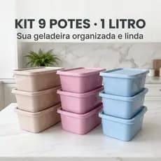 Kit 9 Potes Plásticos 1 Litro Retangular Premium Freezer Microondas Marmita Organizador