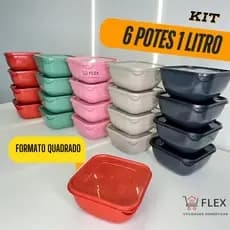 Conjunto de 6 Potes Plásticos Quadrados 1L com Tampa – Organizadores de Alimentos