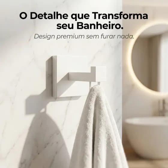 Gancho de Parede Quadratto Adesivo Sem Furo Fita 3M Suporte 4kg Porta Toalha Banheiro Quarto