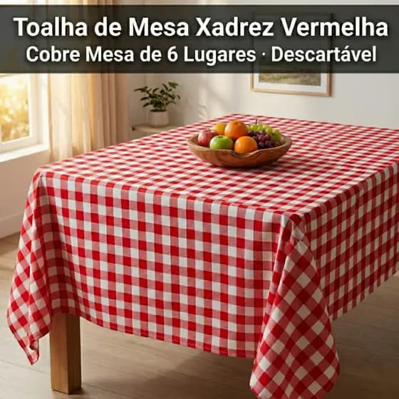 Toalha de Mesa 4/6 Lugares Descartável Xadrez Vermelha Plástico - Festa Junina Piquenique