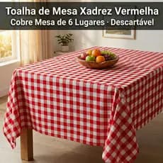 Toalha de Mesa 4/6 Lugares Descartável Xadrez Vermelha Plástico - Festa Junina Piquenique