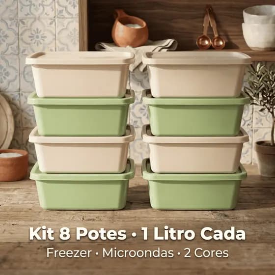 Kit 8 Potes Retangulares 2 Cores 1Litro Qualidade Premium Freezer Micro-ondas BPA Free