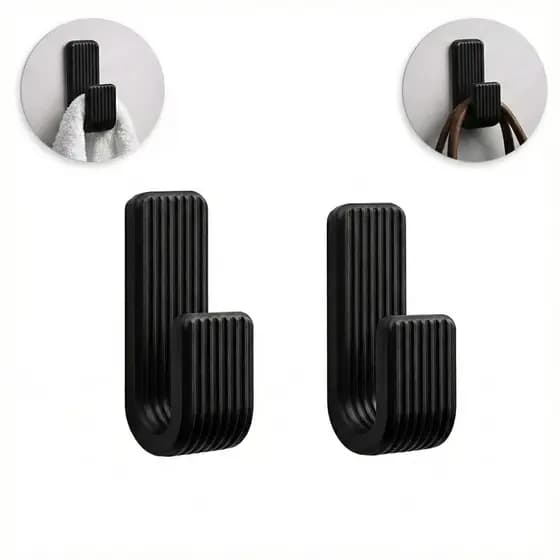 Kit Com 2 Ganchos Pretos Suporte Resistente Com Fita Dupla Face Para Toalhas Roupas Acessórios