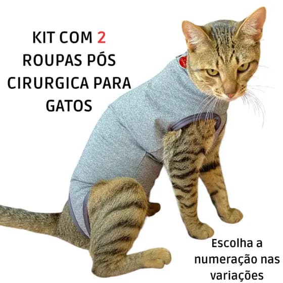 Kit pós cirúrgica castração roupa macacão para gatos