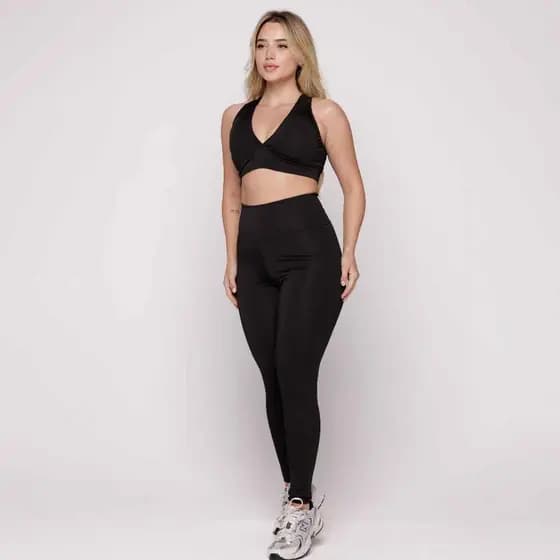 Conjunto Fitness Preto Fitness Academia Casual Basico AQN SPORT