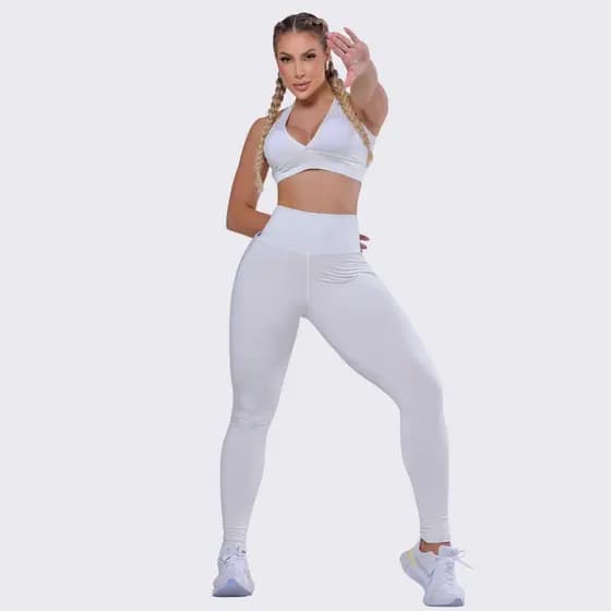 Conjunto Fitness Basic Branco Fitness Fitness Academia Casual Treino Forro Duplo AQN SPORT