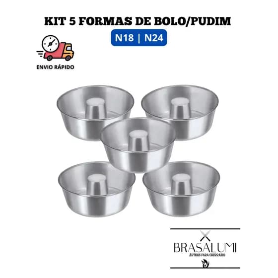 KIT COM 5 FORMAS DE PUDIM/BOLO N18 E N24