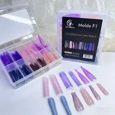 Molde F1 Colorido Diversi 144 Tips 12 Tamanhos Formatos Sortidos Bailarina Stiletto Quadrado Curvo Mandorla