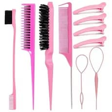 Conjunto de Pente de 10 Peças com Ferramenta de Trança e Clip de Pato para Estilo, Escova de Cabelo