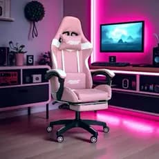 Cadeira Gamer Rosa Absolut eSports Ergonômica Giratória Reclinável Ajuste Altura Apoio Pés