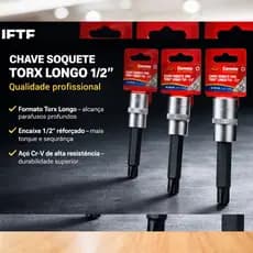 Soquete Torx Longo T25, T30, T40, T45, T50 e T55 Encaixe de 1/2 - Corneta Ferramentas