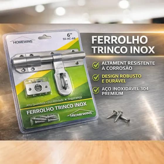 Ferrolho Trinco Inox Fechadura Metal 6" - HOMEWINS.