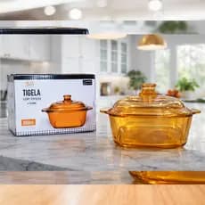 Tigela com Tampa Terrina 850ml de Vidro Âmbar 16cm x 12cm - COSY