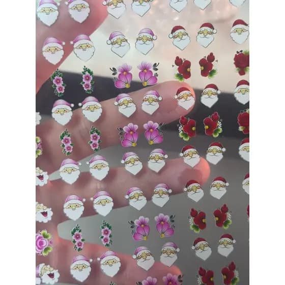adesivo de unha papai Noel rosa vermelho 120 unhas