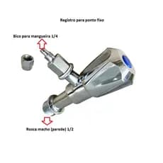 Registro Para Purificador De Água Ponto Na Parede Com Saída Mangueira 1/4