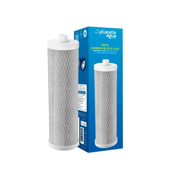 Refil Filtrante Para Bebedouro De Água Com Carvão Block 9 Polegadas Com Rosca 1/2" E Acabamento TNT - Planeta Água