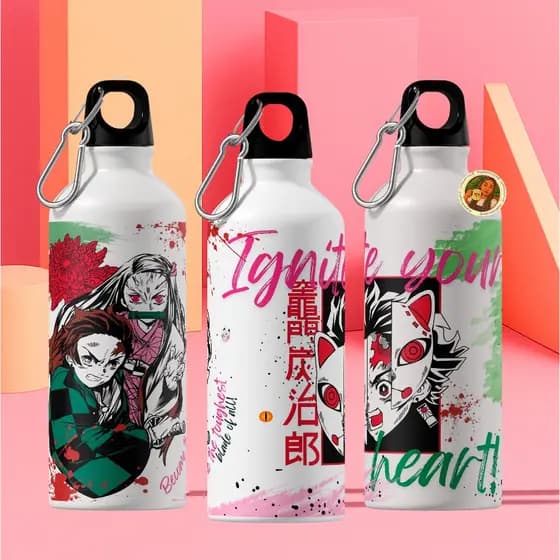 Garrafa Squeeze Demon Slayer Kimetsu no Yaiba Garrafa Alumínio Personagens Anime Infantil 500ml