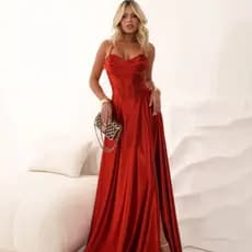 Vestido Longo de Festa Terracota Corset Acetinado Acinturado Soltinho Casamento MADRINHA Formatura Debutante