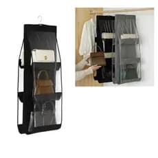Organizador de Bolsa para Guarda-Roupa – Cabideiro com 6 Bolsos Transparentes e Divisórias para Armário e Guarda roupa