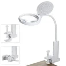 Lupa LED Profissional 2 em 1 para Mesa e Bancada com Clip e Iluminação Eletrônica