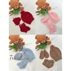 4 Kits de Bebê com Touca, Luva E Meia em Tricô
