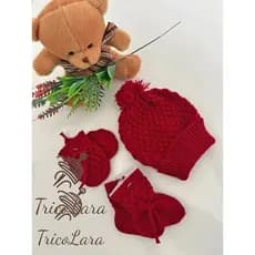 Kit Touca Luva e Sapatinho Tricô Bebe RN - 2 meses