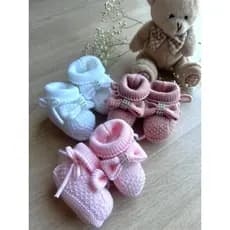 Sapatinho De Bebê Em Tricô de Linha  0 a 3 Meses Super Luxo Crochê Várias Cores