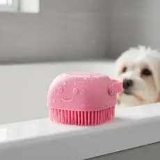 Escova Banho Pet Compacta Resistente Cerdas Silicone Suaves Multicores 9cm Cão Gato