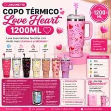 💖 Garrafa e Copo Térmico Corações Love Heart 1200ML – Estilo, Qualidade e Temperatura Perfeita o Dia Todo! 💖