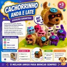 brinquedo Cachorrinhos Pelúcia  que Anda e Late a Pilha com Óculos e Acessórios