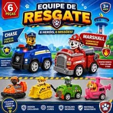 🚓🐶 Kit 3 ou 6 Carrinhos Equipe de Resgate Infantil – Veículos com Personagens 🧑‍🚒🚁