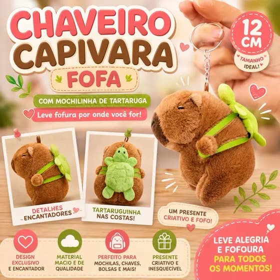 🦫💚 Chaveiro Capivara de Pelúcia com Mochilinha de Tartaruga – Fofura que Vai com Você! 💚🦫