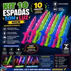 ⚔️🌈 KIT 10 ESPADAS TUBARÃO SOM E LUZ 40CM – DIVERSÃO GARANTIDA PARA FESTAS E BRINCADEIRAS! 🔊✨