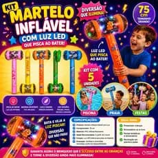 kit 5 ou 10 ou20 Martelos Infláveis com Luz LED Infantil 75x30cm – Diversão para Piscina, Praia e Festas 🎉✨