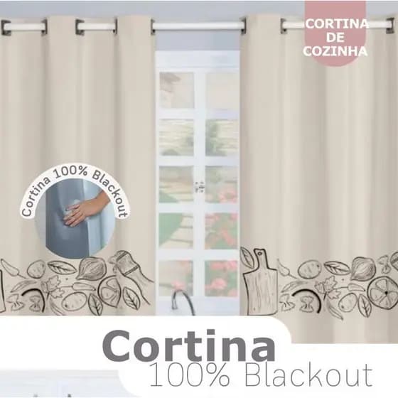 Cortina Estampada Blackout PVC para Cozinha 2,20 x 1,30 – Palha