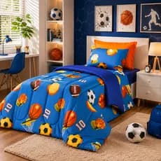 Edredom Dupla-Face Solteiro Infantil Quarto Menino 01 Peça Futebol Azul