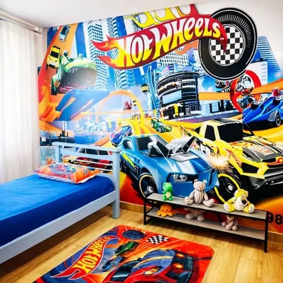 Papel de Parede Autocolante Hot wheels Lavável Quarto Infantil
