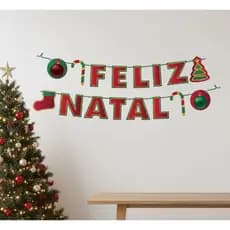 Faixa Decorativa Feliz Natal Vermelho e Verde 3 Metros - Decoração De Natal Papai Noel